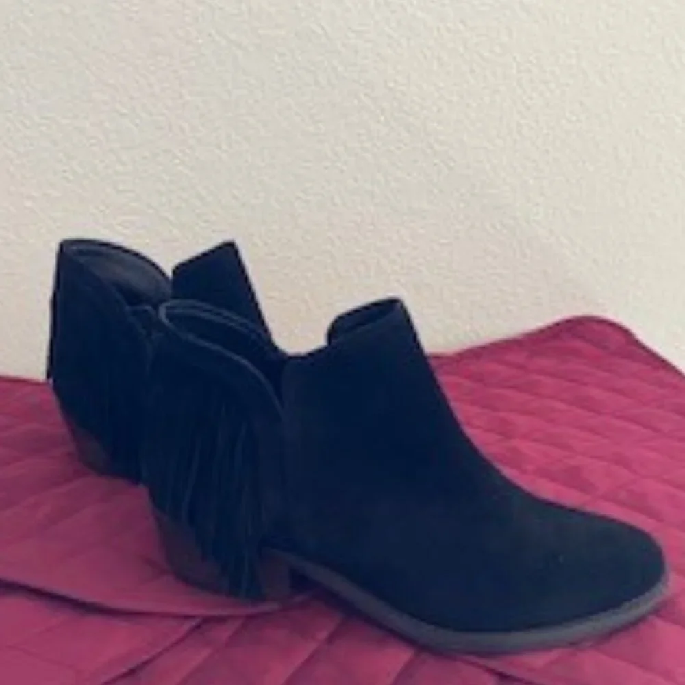 Lucky Black Fringed Ankle Boots NWOT - Picture 1 of 4